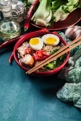 Ramen. Traditional japanese noodle soup with pork