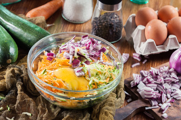 Ingredients for preparing zucchini fritters