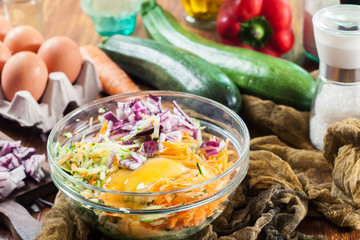 Ingredients for preparing zucchini fritters