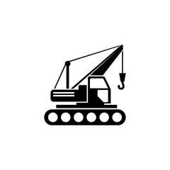 Naklejka premium Building Crawler Crane. Flat Vector Icon illustration. Simple black symbol on white background. Building Crawler Crane sign design template for web and mobile UI element