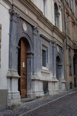 Obraz premium Bergamo, Italy July 24th 2015. Beautiful blue houses in Bergamo, Italy