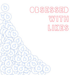 Social media icons. Obsessed with likes concept. Falling scattered thumbs up. Bottom left corner ele