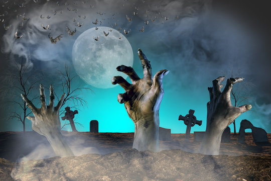 zombie hand sticking out of the ground Halloween background