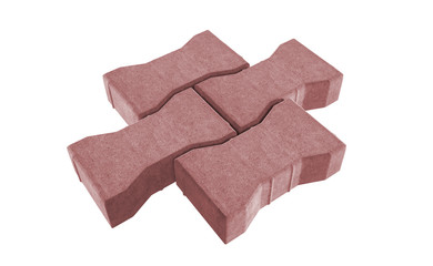 3D realistic render of three red lock paving bricks. Isolated on white 