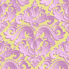 Seamless oriental ornament. Pink vector traditional oriental pattern with 3D elements, shadows and highlights