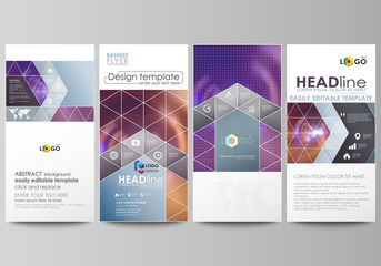 Flyers set, modern banners. Business templates. Cover template, easy editable abstract vector layouts. Bright color colorful design, beautiful futuristic background.