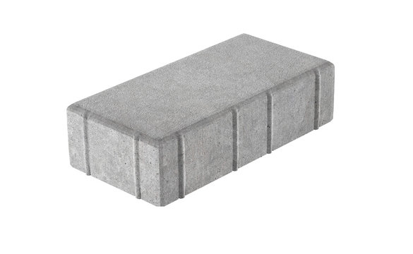 3D realistic render of grey single lock paving brick. Isolated on white background.