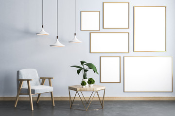 Modern living room interior with posters