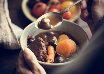 Homemade beef stew food photography recipe idea