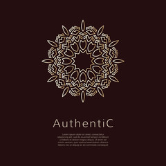 Golden vector logotype. Gradient outline logo. Classic floral design.