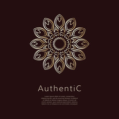 Golden vector logotype. Gradient outline logo. Classic floral design.