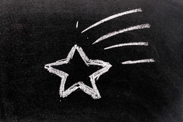 White color chalk hand drawing in star fall shape on blackboard background