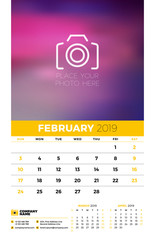 Wall calendar planner template for 2019 year. 3 months on the page. February, March, April. Week starts on Sunday. Vector illustration