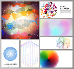 The minimalistic abstract vector illustration of the editable layouts of modern social network mockups in popular formats. Abstract colorful geometric backgrounds in minimalistic design to choose from