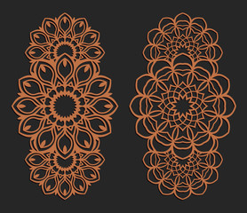 Laser cutting set. Wall panels. Jigsaw die cut ornaments. Lacy cutout silhouette stencils. Fretwork floral patterns. Vector template for paper cutting, metal and woodcut.