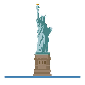 Statue Of Liberty At New York Flat Design Isolated Vector Icon