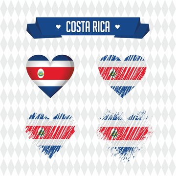Costa Rica. Collection of four vector hearts with flag. Heart silhouette
