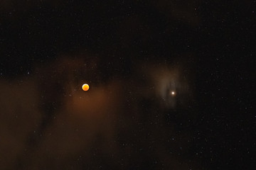 Lune rousse éclipsée et la planète Mars, le 27 juillet 2018