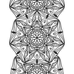 Seamless border for coloring book. Floral mandala ornament for antistress adult drawing. Suitable for laser cutting.