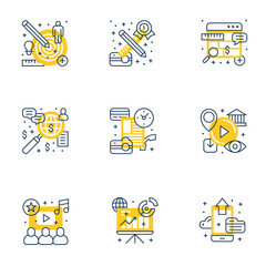 Set of 9 flat line business icons. Flat line illustration concept for web banner and printed materials. Vector illustration