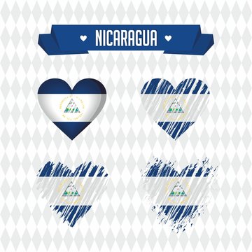 Nicaragua. Collection of four vector hearts with flag. Heart silhouette
