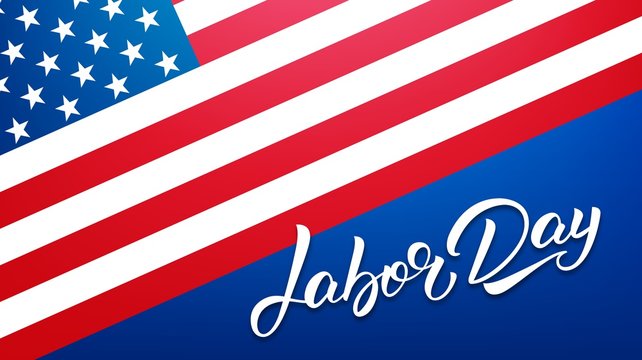 Labor Day. Banner for USA Labor Day sale, promotion, advertisement. Template with hand lettering and american flag