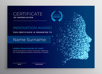 innovation award certificate design with particle face