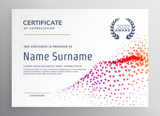 abstract certificate template with colorful triangle