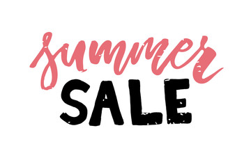 Summer Sale Lettering Watercolor Calligraphy Text Pink Vector Shop