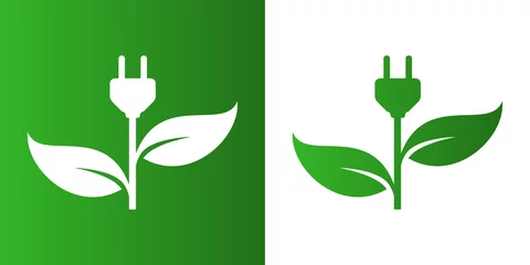 Foto op Plexiglas Icono plano enchufe con hojas en verde y blanco © teracreonte