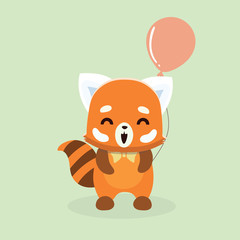 Vector illustration of red panda cartoon style on pastel background.