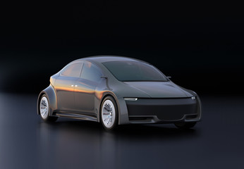Obraz na płótnie Canvas Metallic gray electric car on black background. 3D rendering image.