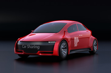 Obraz na płótnie Canvas Metallic red electric car on black background. 3D rendering image.