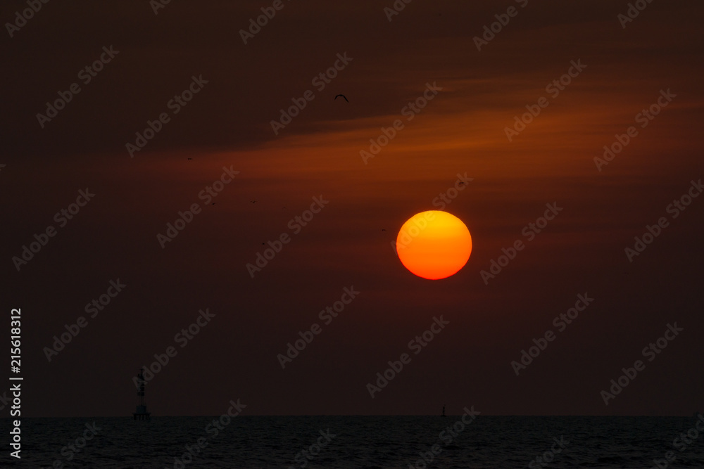 Wall mural Beautiful  Red Sunrise above the sea background