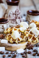 Waffers with ice cream and honey