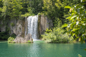Fototapeta na wymiar Waterfall Trees Lake Plitvice