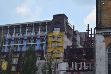 Large rain drops on the background of construction