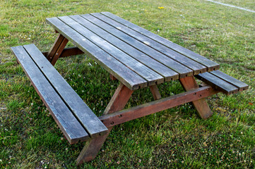 Wood Table Bench on Grass