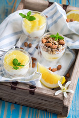 Yogurt with granola and grapefruit