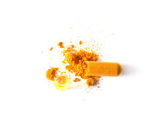 Turmeric powder on white background