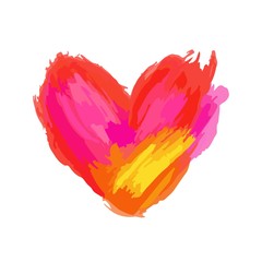 Love concept, colorful heart with paint strokes and splashes, grungy