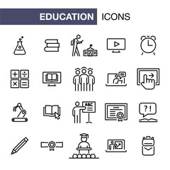 Education icons set simple flat style outline illustration