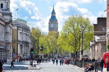 Whitehall street and Big Ben, London, UK - obrazy, fototapety, plakaty