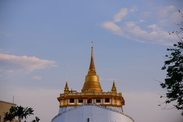 Fototapeta premium The Golden Mount at Wat Saket, Travel Landmark of Bangkok THAILAND