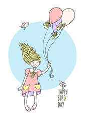 Happy bird day. Cute birthday card.