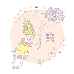 Love makes you fly. Cute card.