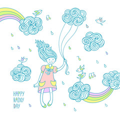 Happy rainy day. Cute hand drawn set for kids.