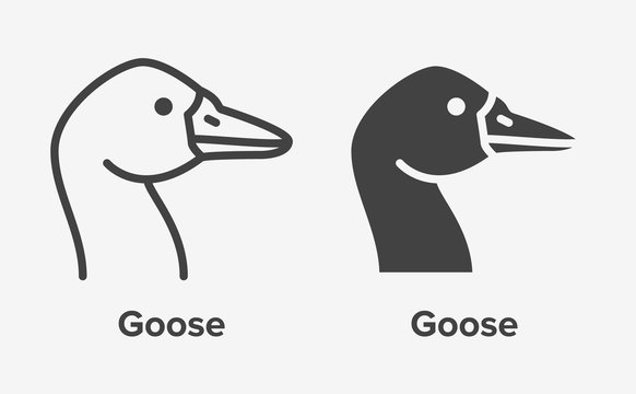Goose head flat line, glyph icon. Bird sign, illustration of duck. Thin linear and silhouette logo for farm store.