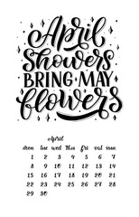 Vector calendar for month 2 0 1 9. Hand drawn lettering quotes for calendar design. Hand drawn style