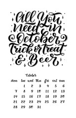 Vector calendar for month 2 0 1 9. Hand drawn lettering quotes for calendar design. Hand drawn style
